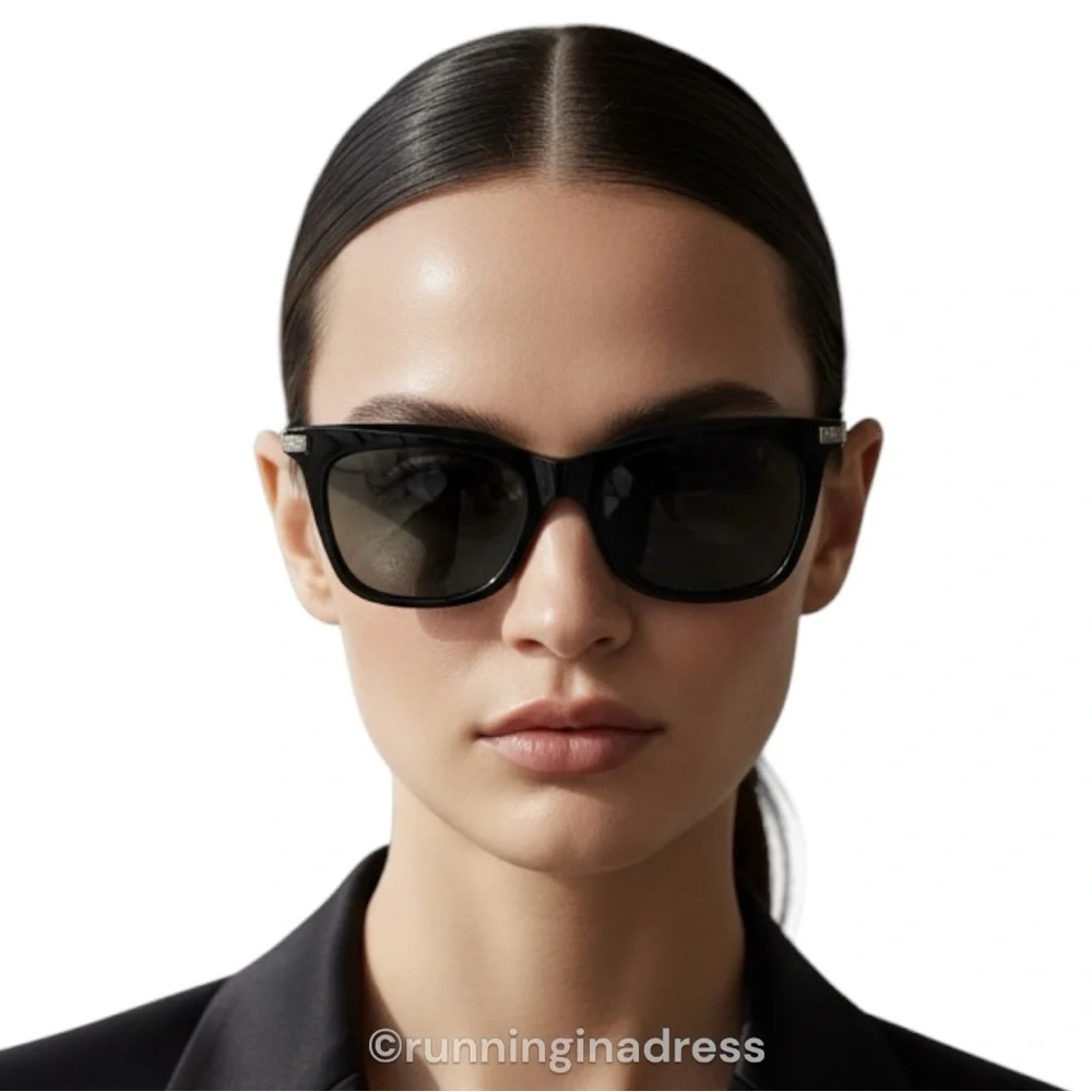 New In Case Jimmy Choo Olye Square Sunglasses In Black & Gold Glitter Accent